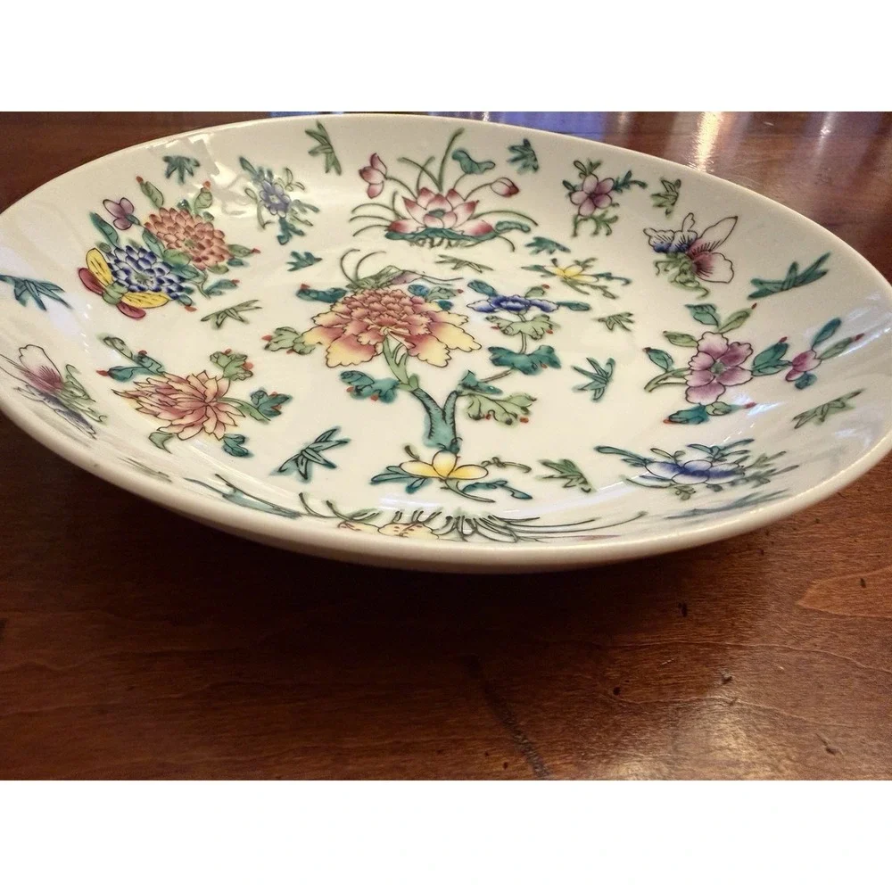 Vintage ACF Japanese Porcelain Ware Plate Decorated in Hong Kong Flowers Insects